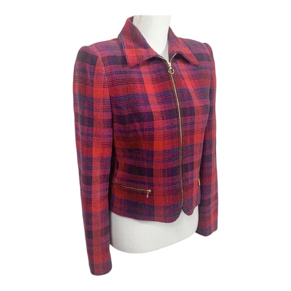 Carlisle Vintage Full Zip Wool Blend Red Plaid Collar Blazer Style Jacket Size 6 - Picture 2 of 6